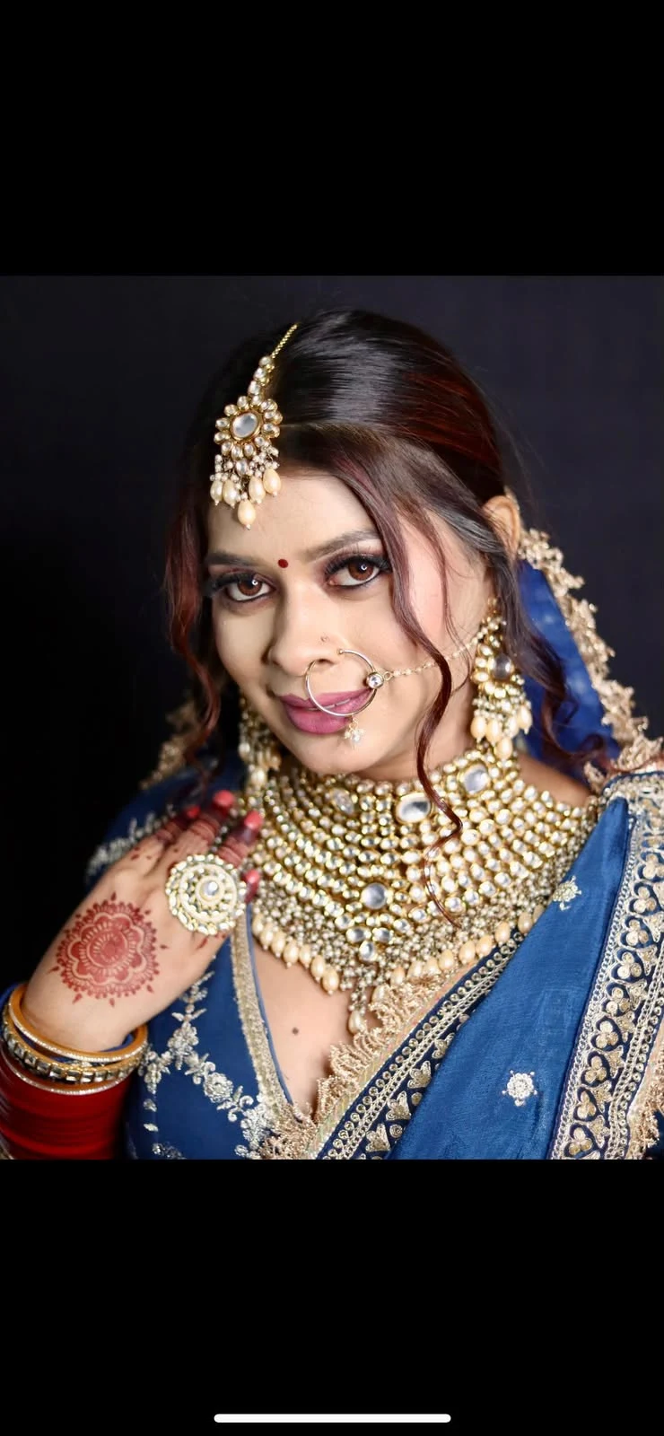 Authentic royal blue kundan bridal makeup transformation by Glamour Guru by Twinkle