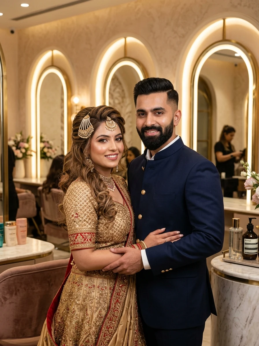 Glamour Guru by Twinkle unisex salon featuring elegant bridal makeover and sharp men’s grooming
