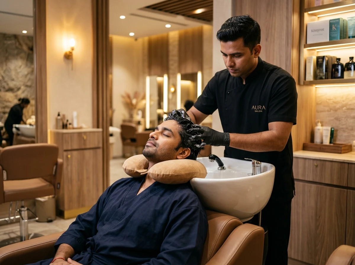 Men’s relaxing hair spa and scalp therapy by professional male stylist